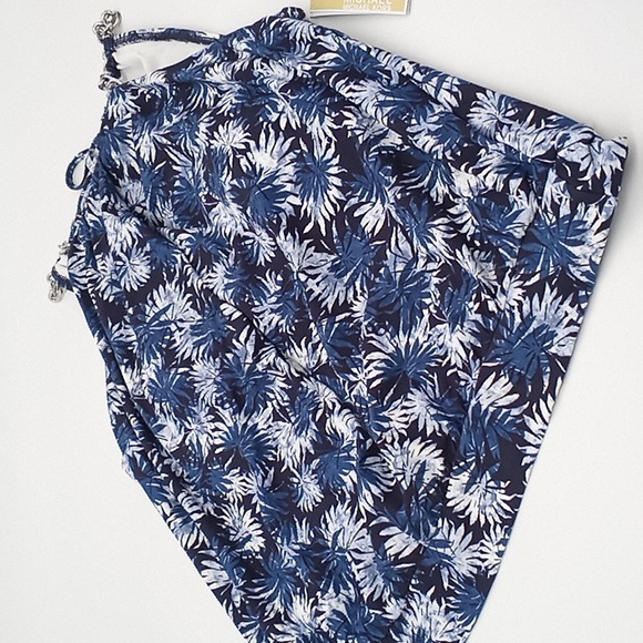 MICHAEL Michael Kors Blouson High Neck Tankini Swim Top Blue‎ Palm Mix L - Picture 2 of 12